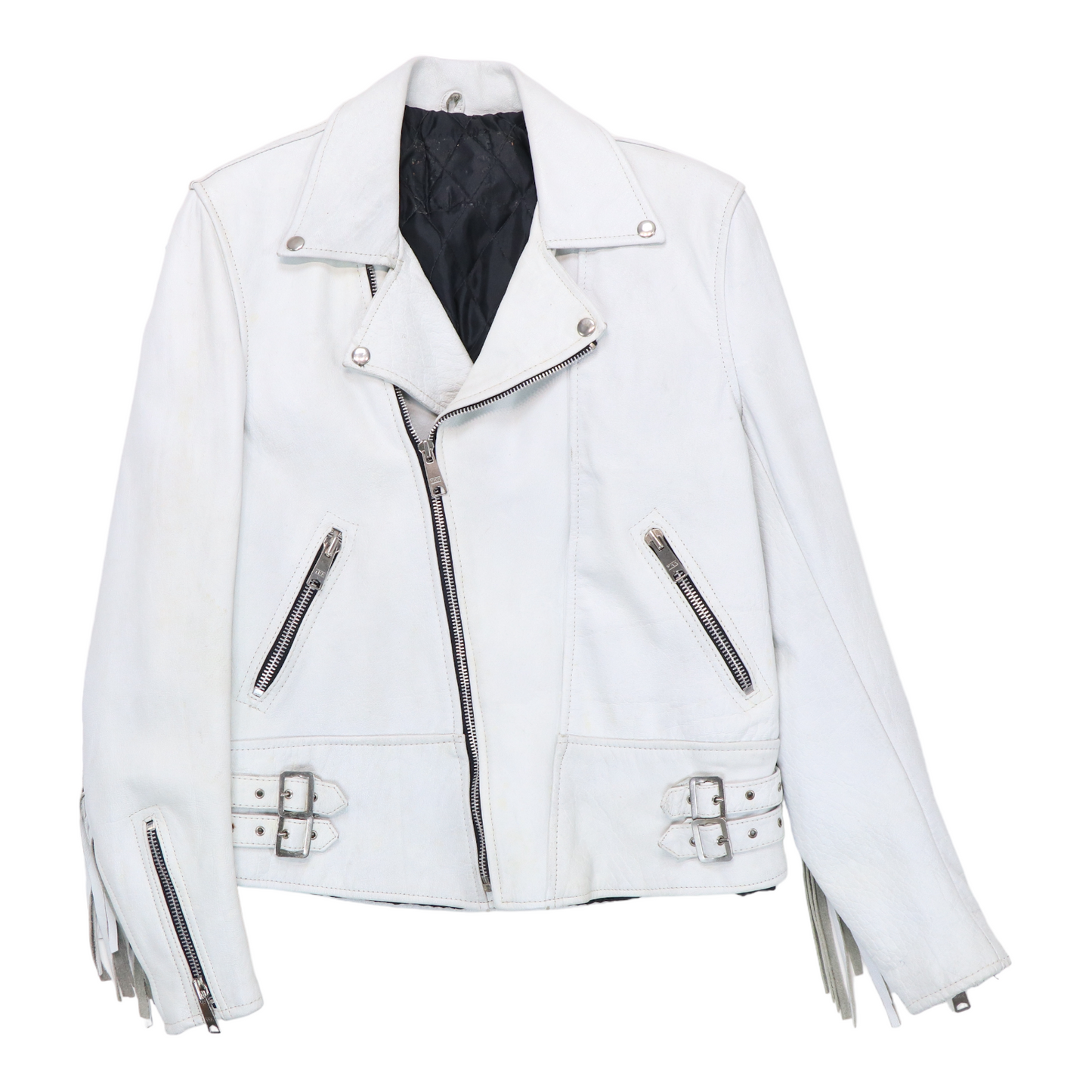 1980s White Leather w/Fringe Biker Jacket