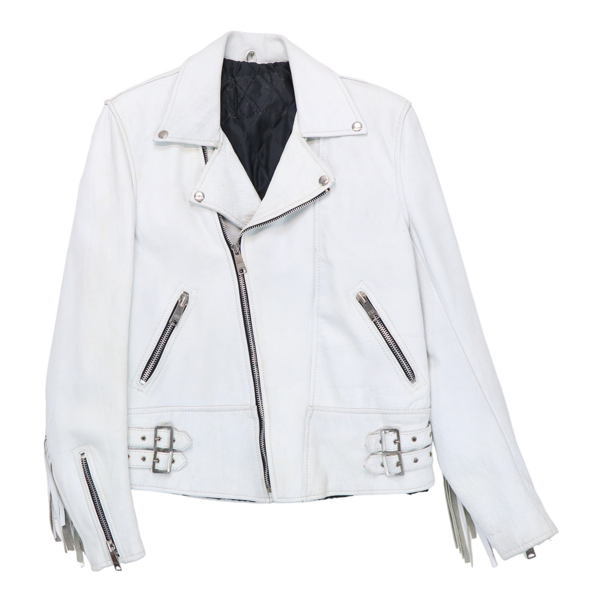 1980s White Leather w/Fringe Biker Jacket | Authentic Vintage