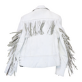 1980s White Leather w/Fringe Biker Jacket