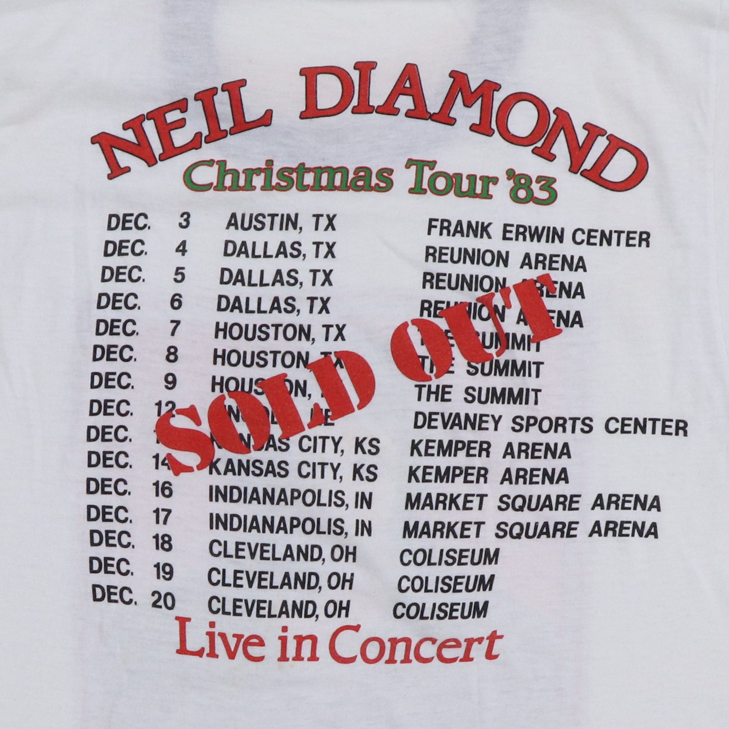 1983 Neil Diamond Live In Concert Tour Shirt