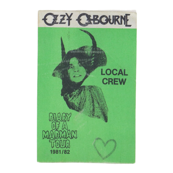 1981 Ozzy Osbourne Diary Of A Madman Backstage Pass