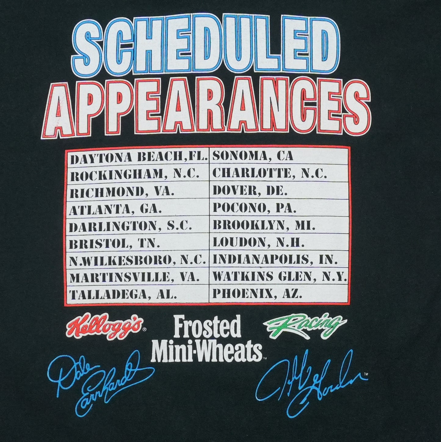 1998 Dale Earnhardt Jeff Gordon Kid And Champ Scheduled Appearances Shirt Detail