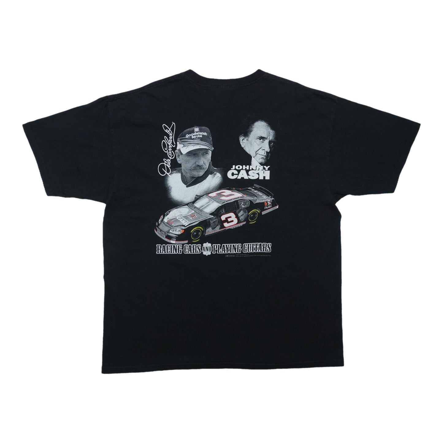 1990s Dale Earnhardt Johnny Cash Man In Black Racing Cars Playing Guitars Shirt Back