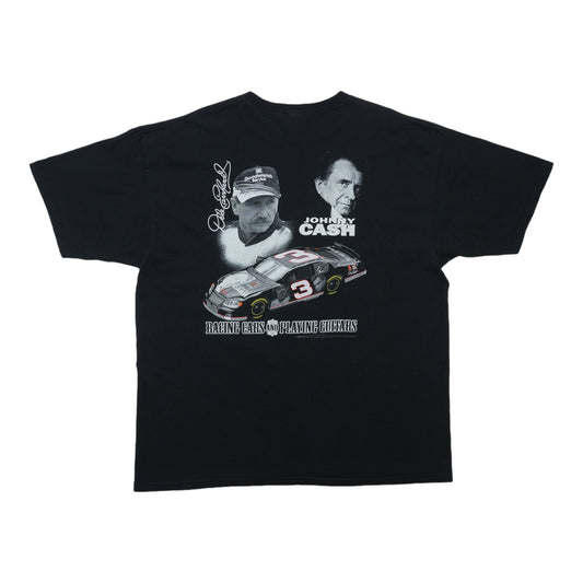 1990s Dale Earnhardt Johnny Cash Man In Black Racing Cars Playing Guitars Shirt Back