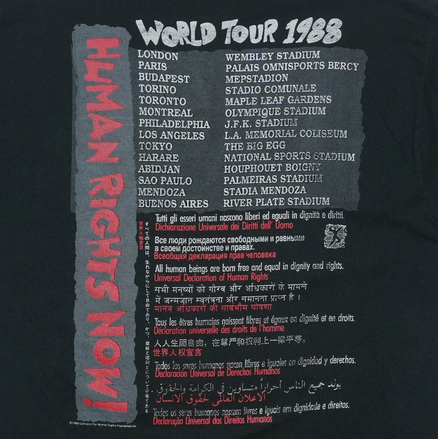 1988 Human Rights Now Amnesty International World Tour Shirt Back Detail 2