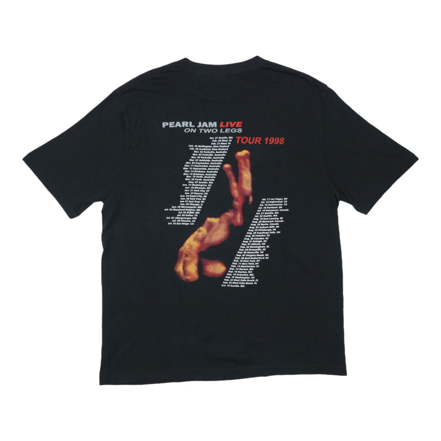1998 Pearl Jam Live On Two Legs Tour Shirt Back