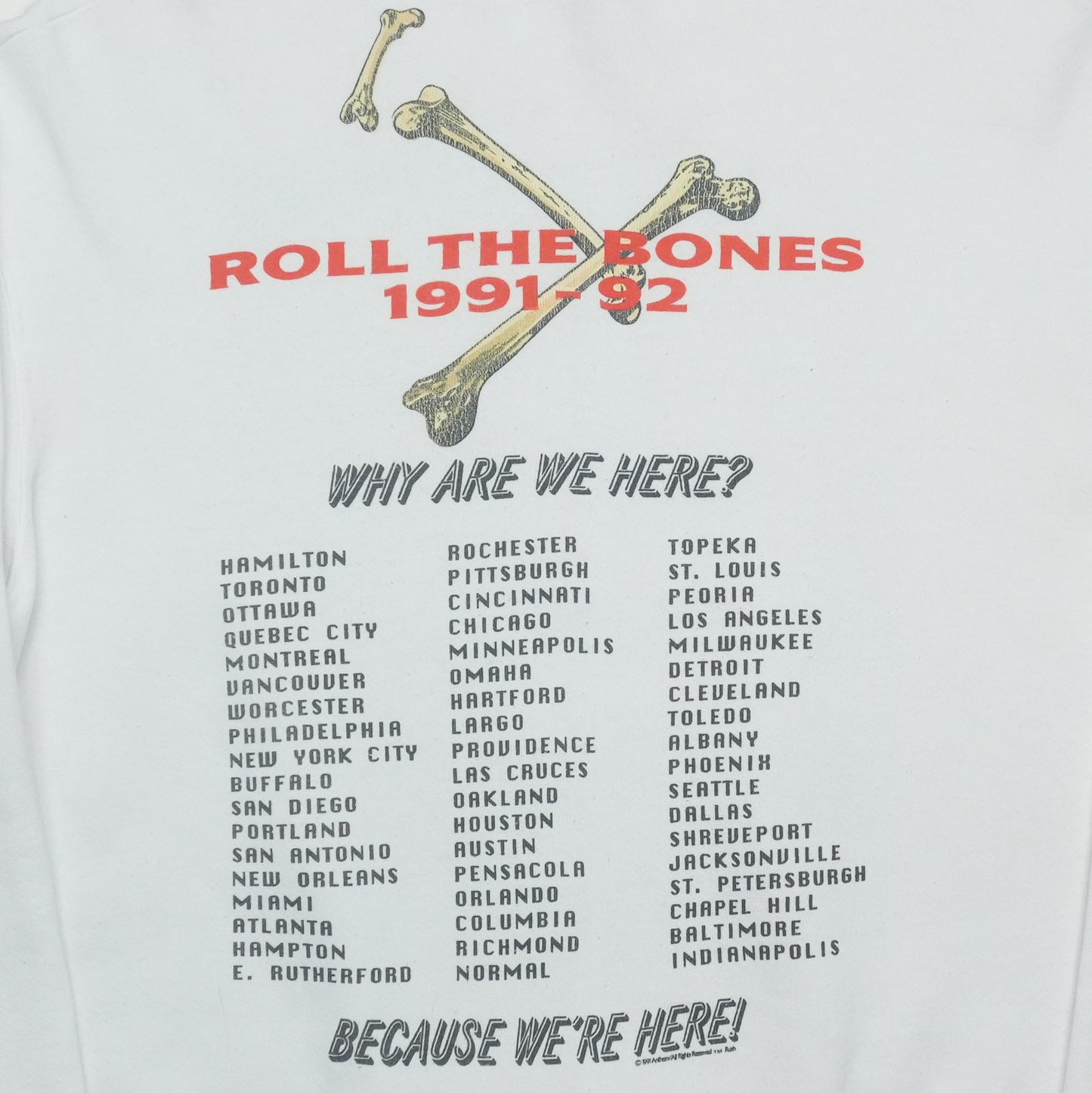 1991 Rush Roll the Bones Tour Crewneck Back Graphic
