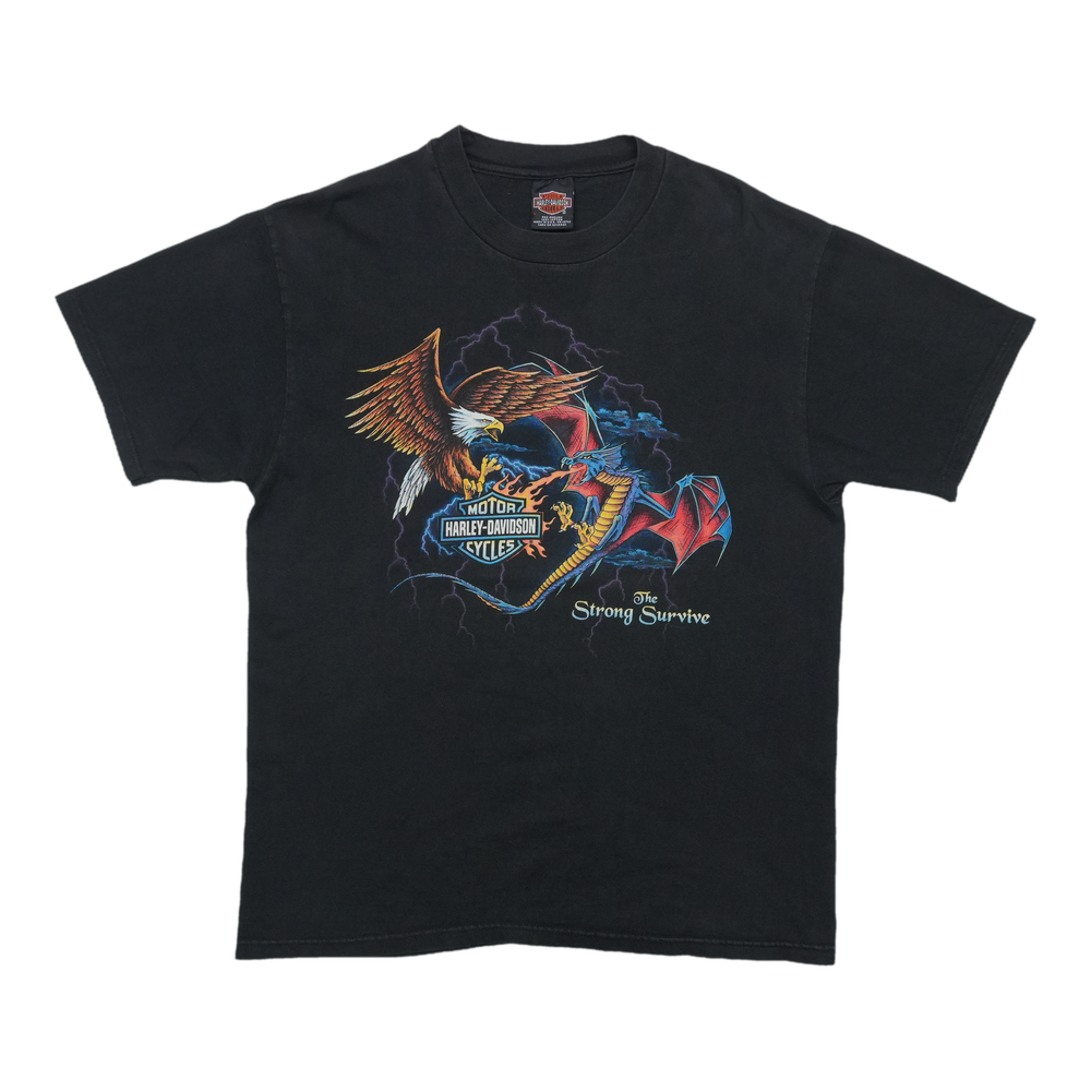 1990s Harley Davidson The Strong Survive Eagle Dragon ShirtFront