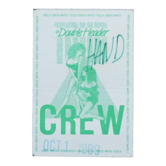 1989 Tesla Great White The Double Header Tour Crew Backstage Pass - front