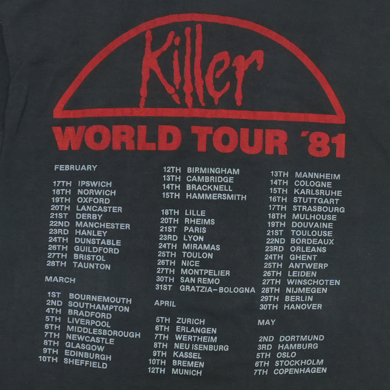 1981 Iron Maiden Killer World Tour Shirt Detail 3