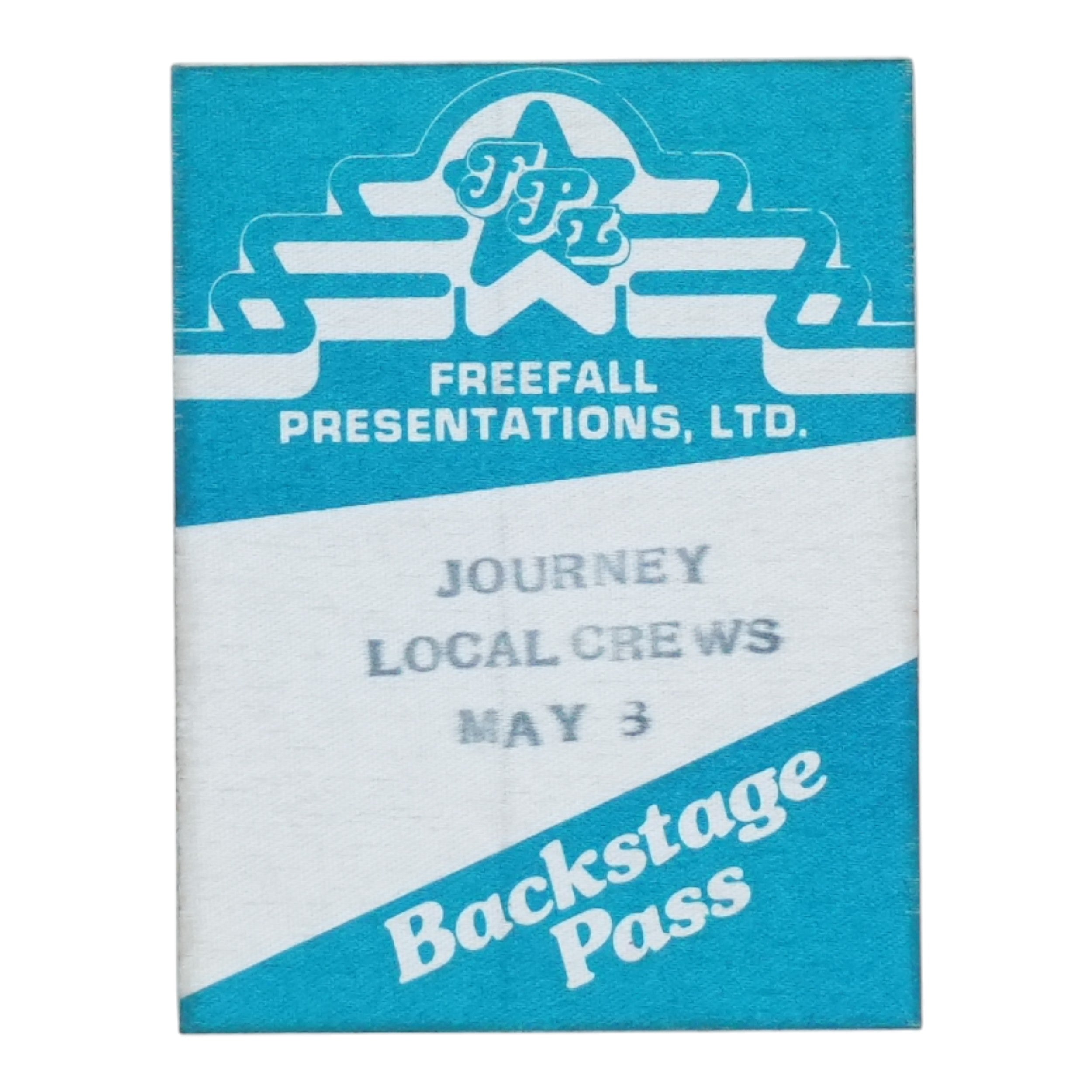 1980s Journey Freefall Presentations Ltd Local Crews Backstage Pass - front