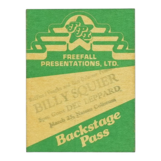1980s Billy Squier Def Leppard Backstage Pass - front