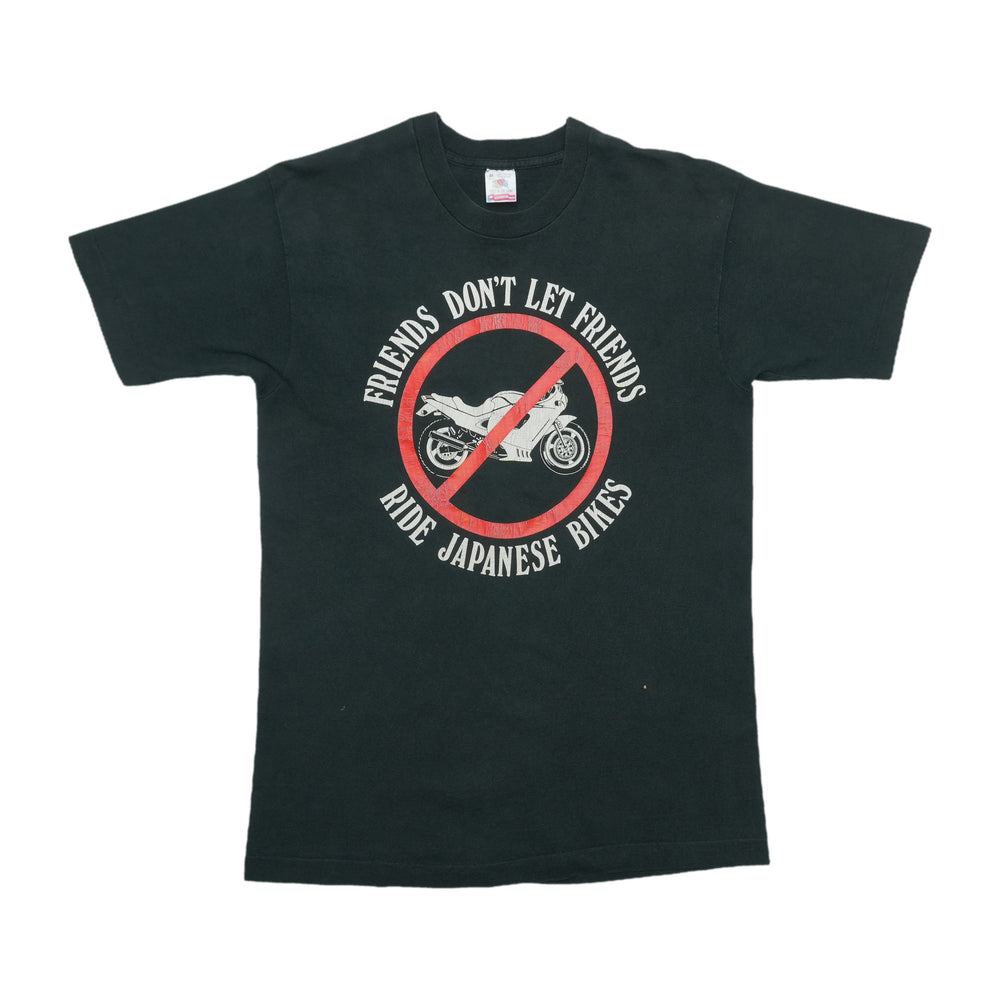1990s Harley Davidson Friends Don't Let Friends Ride Japanese Bikes Shirt Front