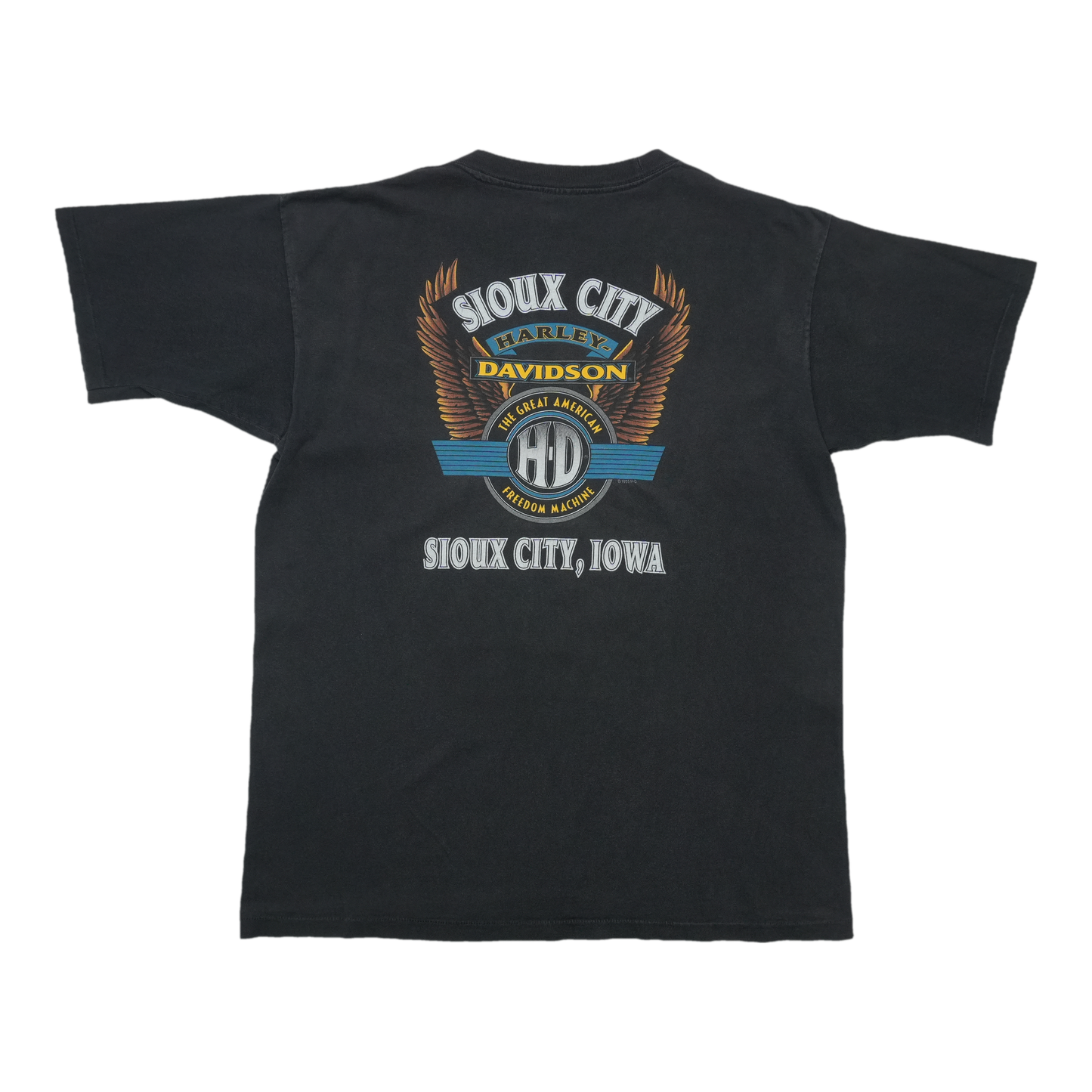 1990s Harley Davidson Eagle Lightning Flags Starburst ShirtBack