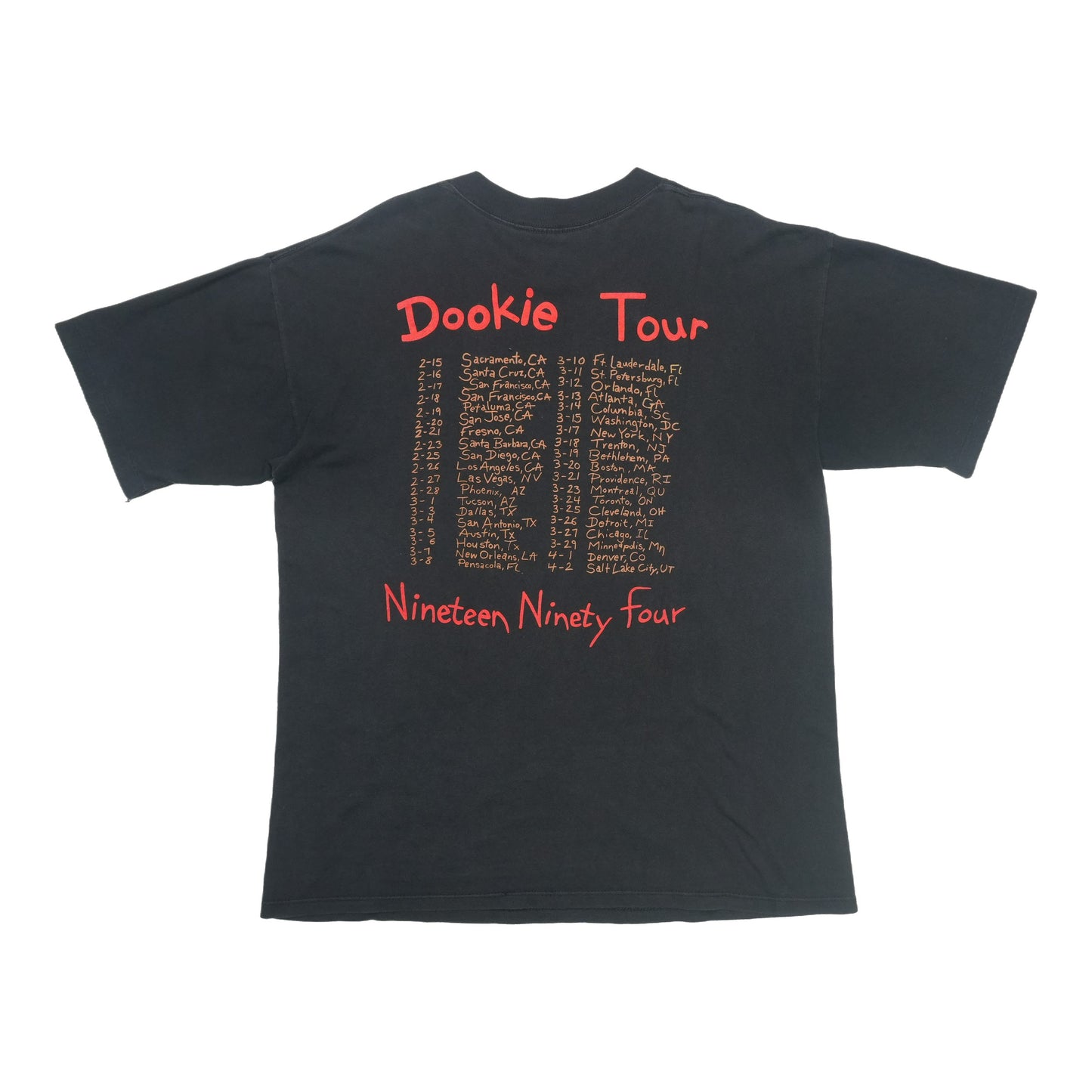 1994 Green Day Dookie Tour Shirt Back