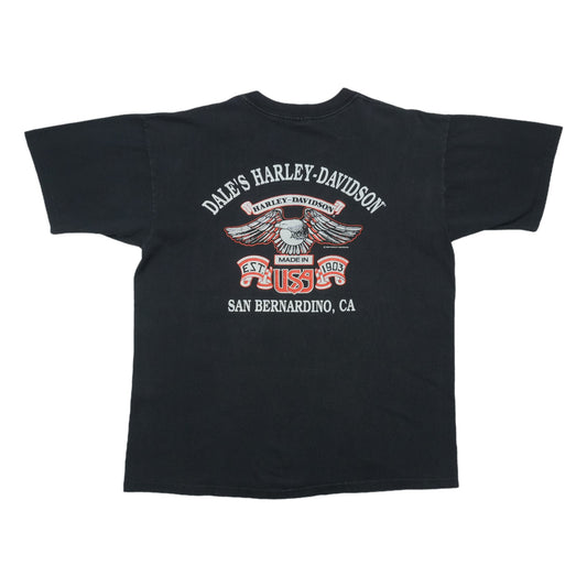 1990s Harley Davidson Bar Shield Flames ShirtBack Graphic