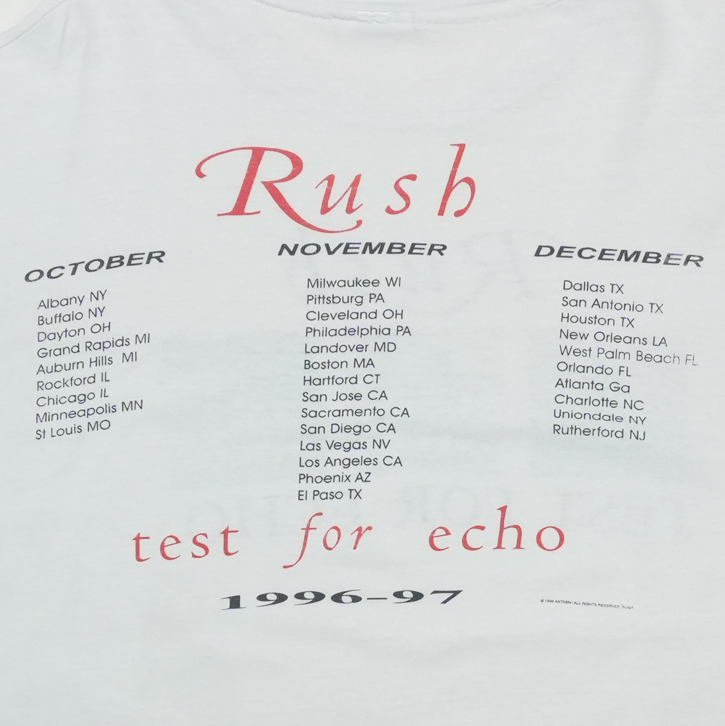 1996 Rush Test For Echo Tour Shirt Detail 8