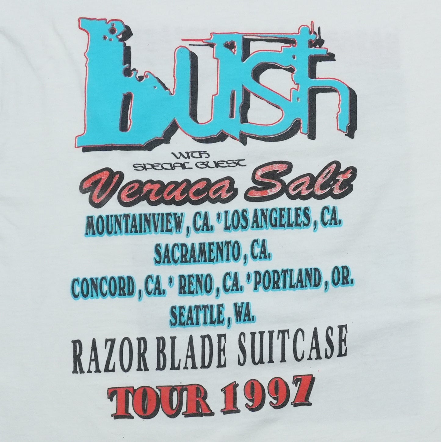 1997 Bush Razorblade Suitcase Tour Shirt Back Graphic
