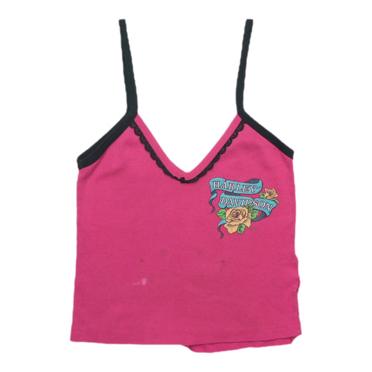 1990s Bartels Harley Davidson West Los Angeles Pink Tank Top Front