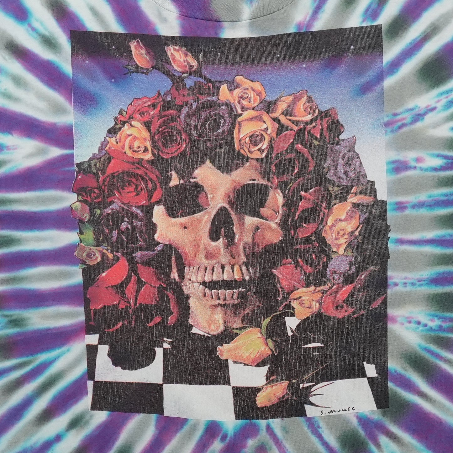 1990s Grateful Dead Skull and Roses Tie Dye Shirt Detail