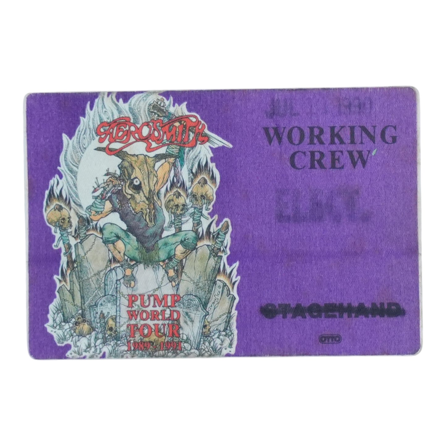1990 Aerosmith Pump World Tour Backstage Pass - front