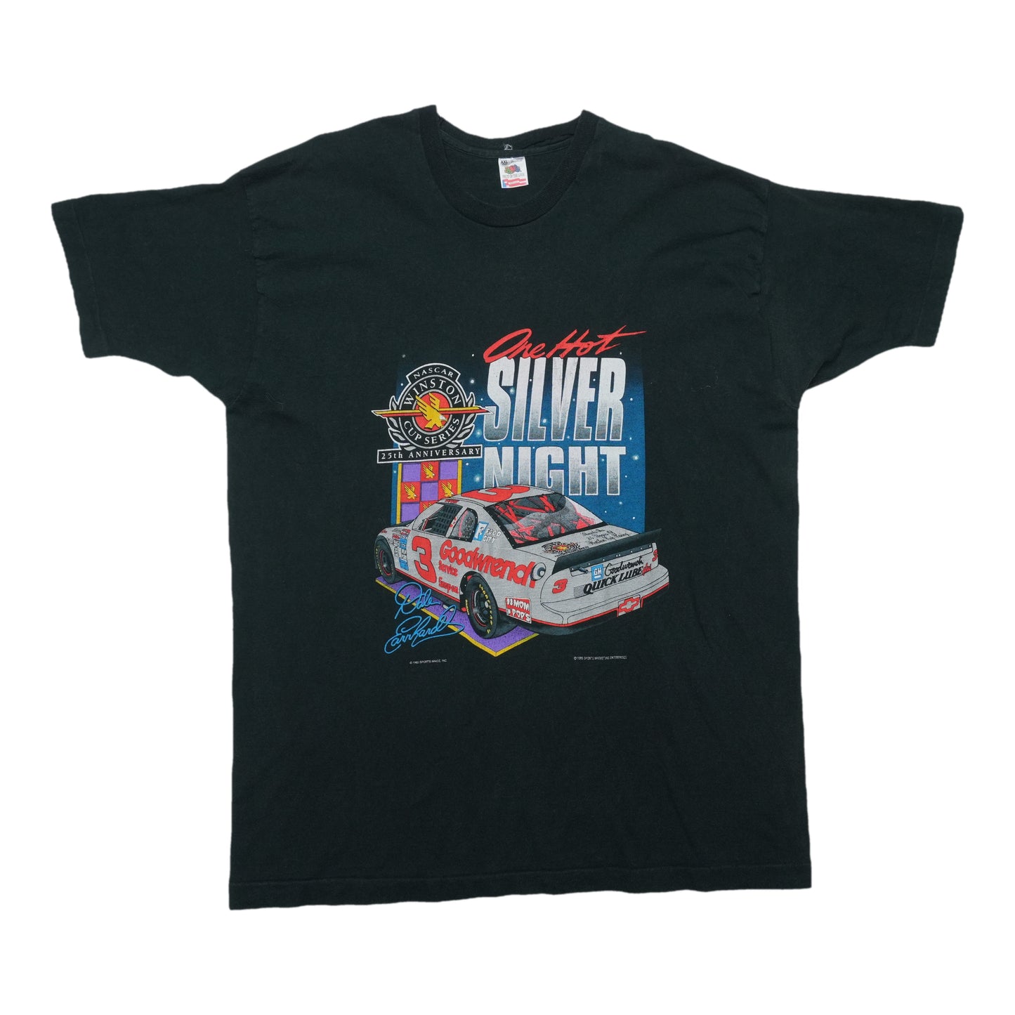 1990s Dale Earnhardt Red Hot Silver Night 25th Anniversary Winston Cup Shirt Front