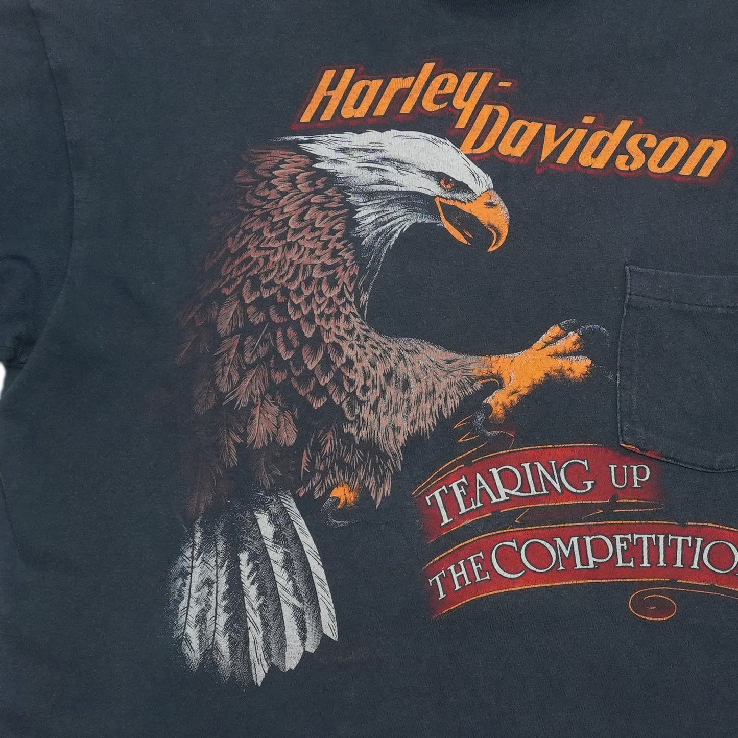 1990s Harley Davidson Tearing Up The Competition Pocket ShirtFront Graphic