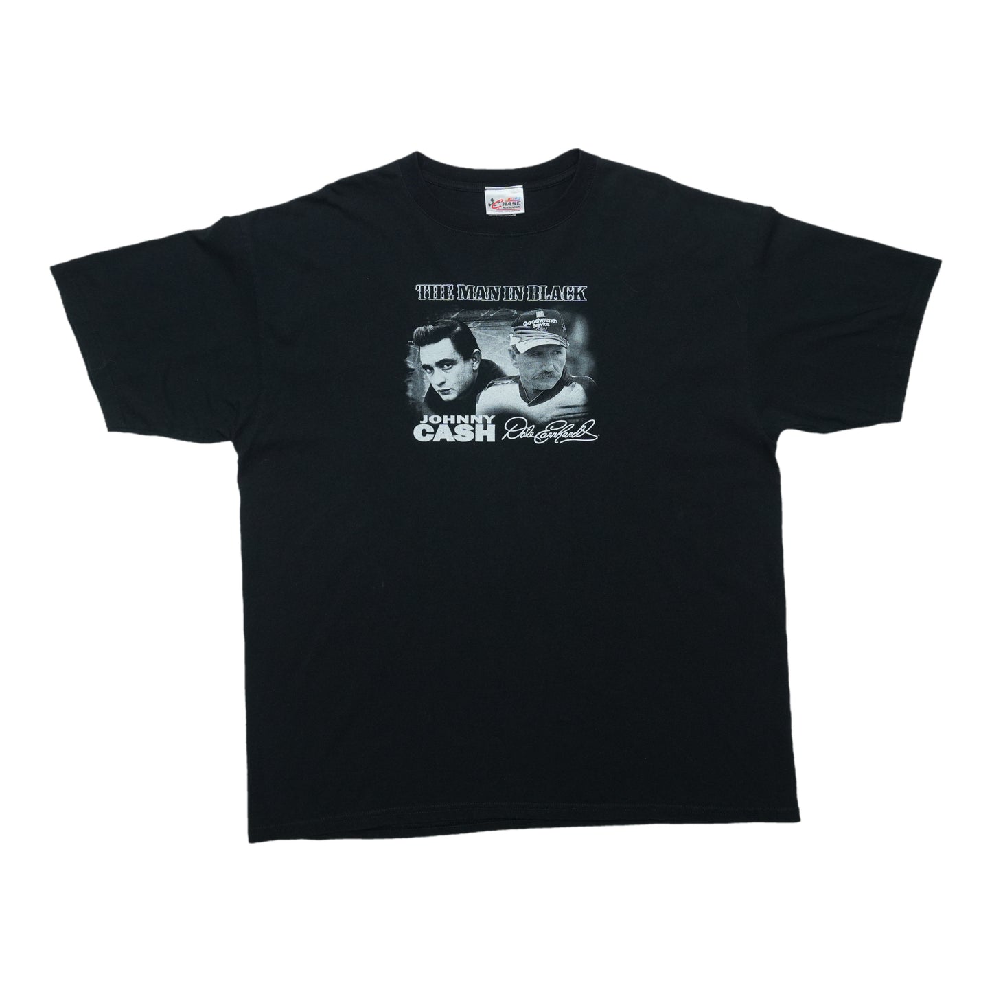1990s Dale Earnhardt Johnny Cash Man In Black Racing Cars Playing Guitars Shirt Front