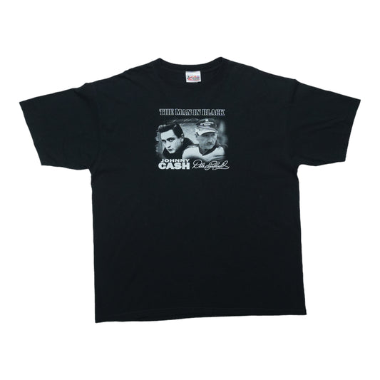 1990s Dale Earnhardt Johnny Cash Man In Black Racing Cars Playing Guitars Shirt Front