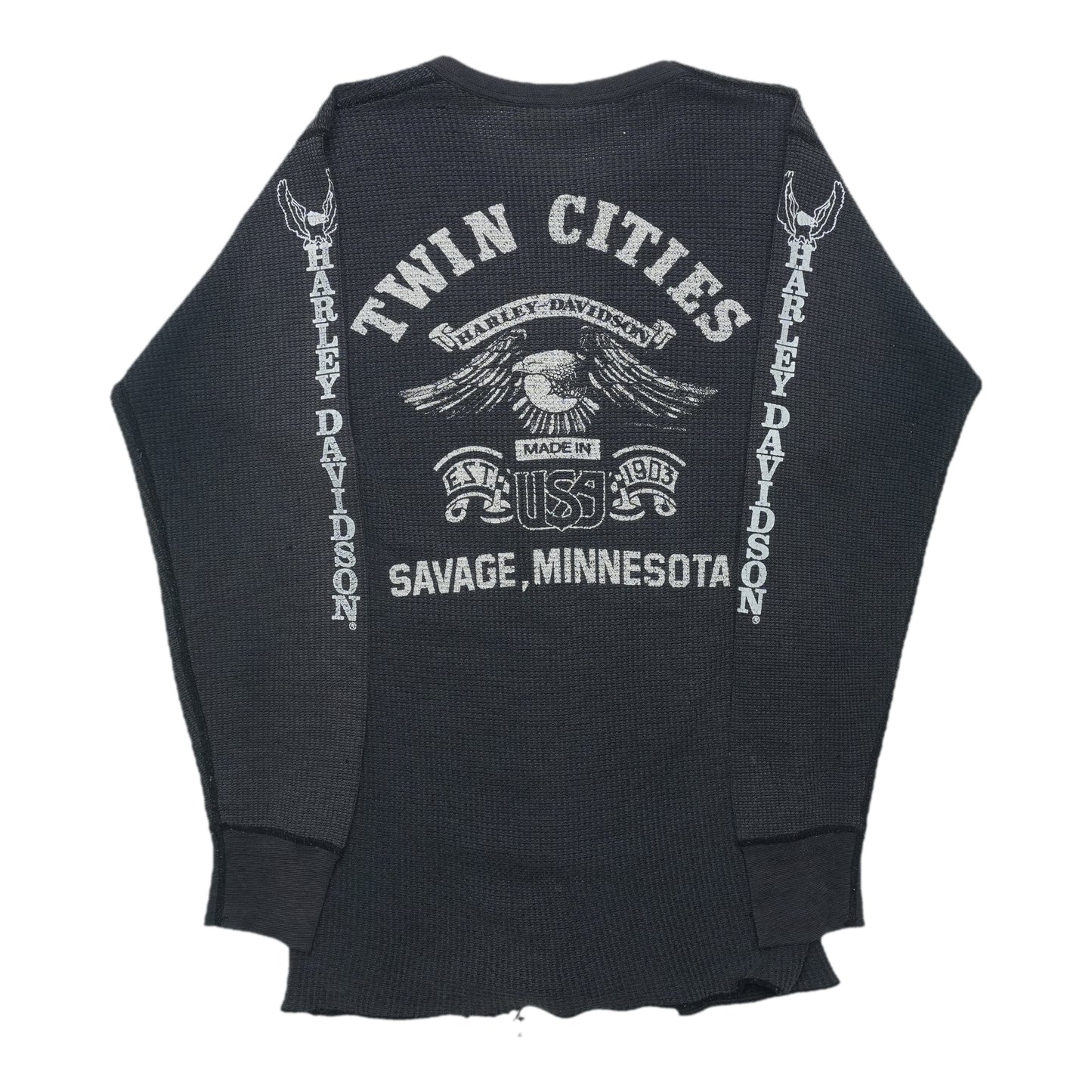 2000s Harley Davidson Twin Cities Savage Minnesota Thermal Shirt Back