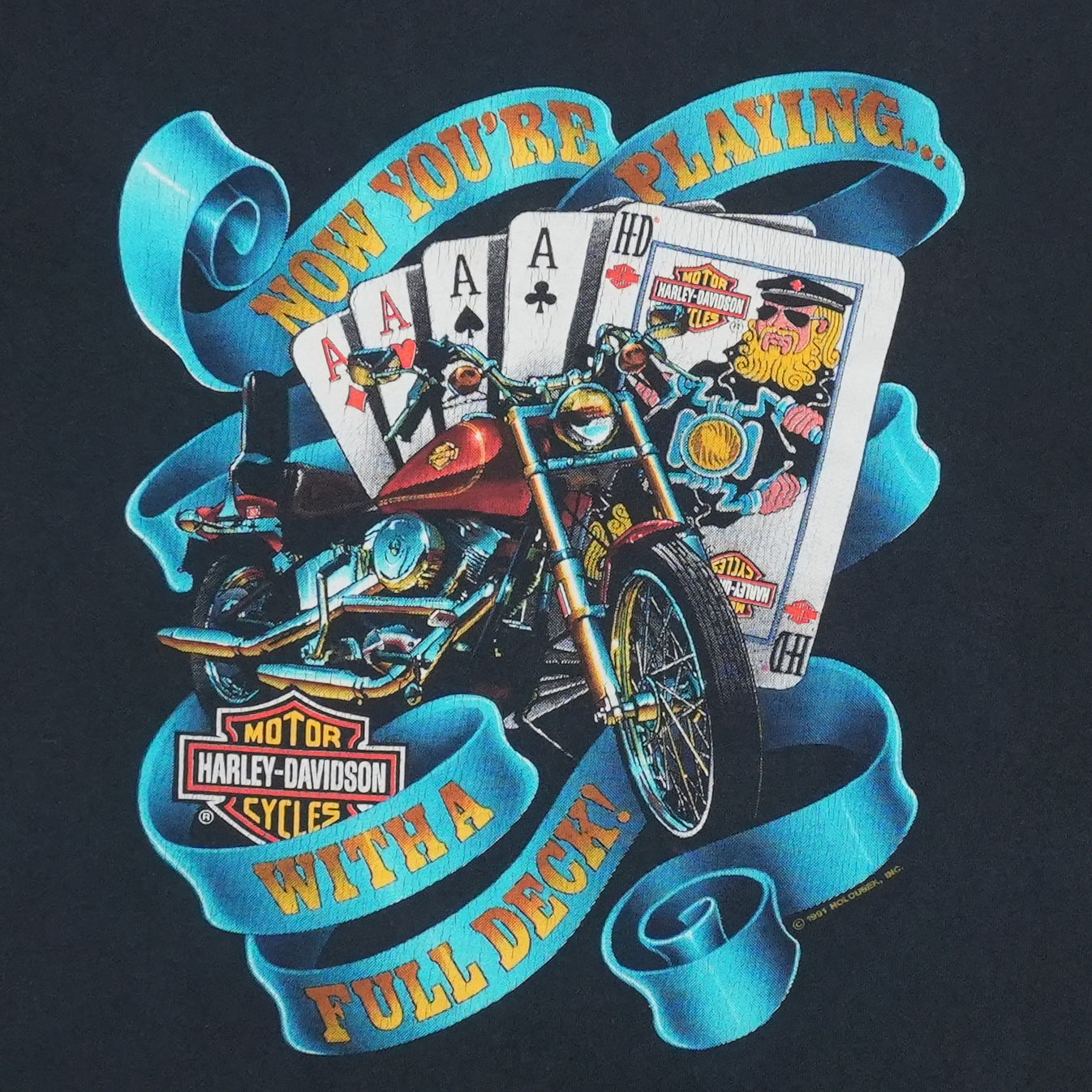 1990 Harley Davidson Playing With Full Deck Shirt
