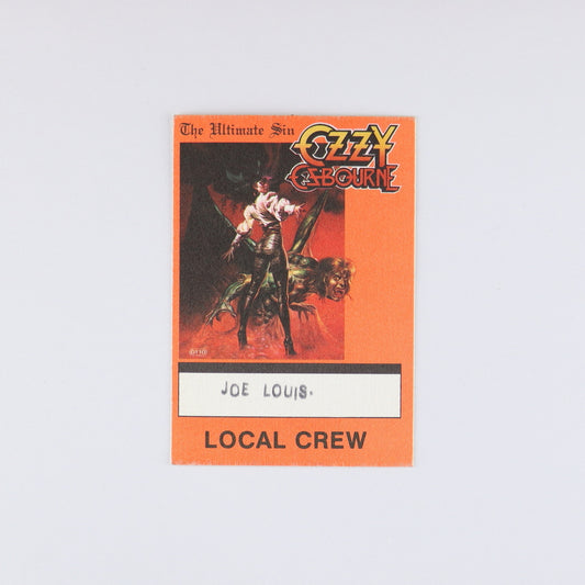 1986 Ozzy Osbourne The Ultimate Sin Local Crew Backstage Pass
