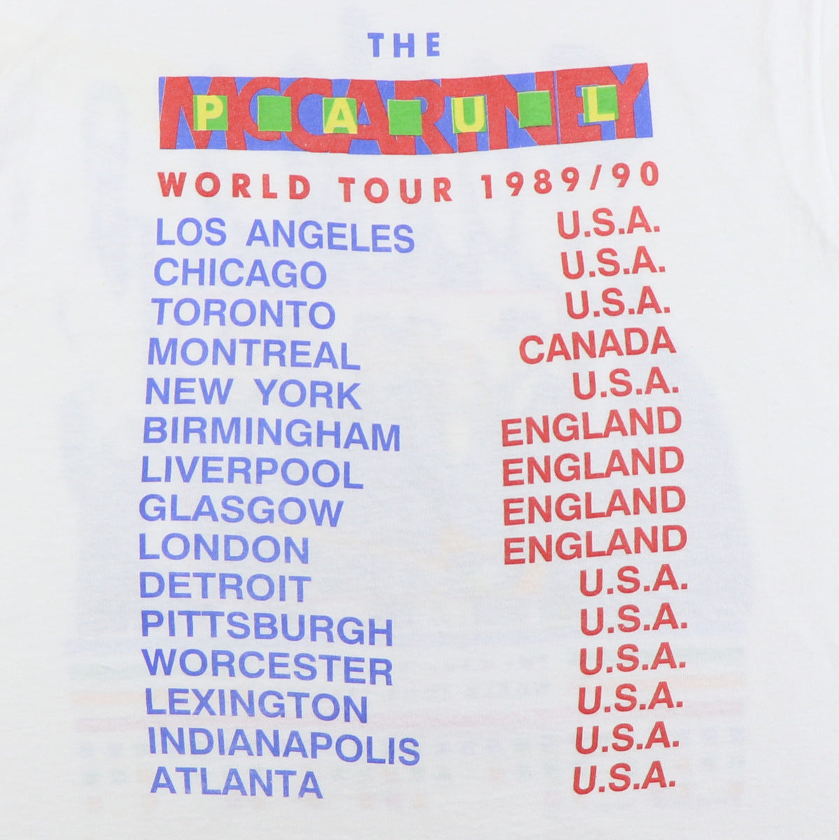 1989 Paul McCartney World Tour Shirt | Authentic Vintage Tee
