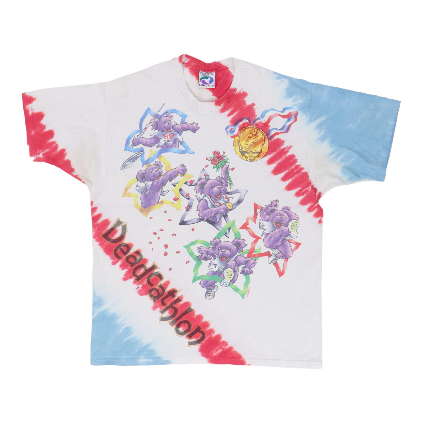 1996 Grateful Dead Deadcathalon Olympics Liquid Blue Tie Dye Shirt