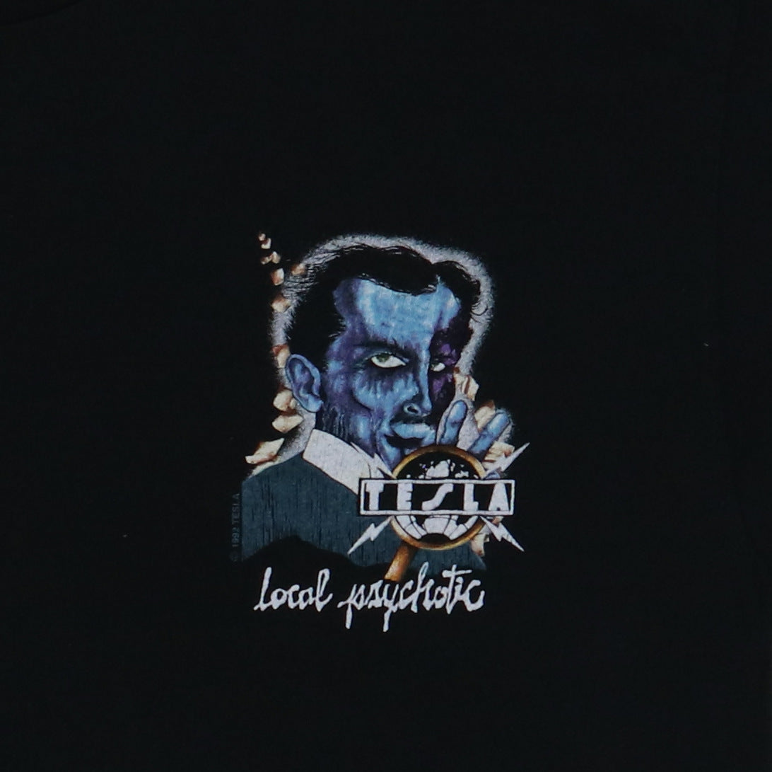 1992 Tesla Local Psychotic Crew Concert Shirt | Authentic Vintage