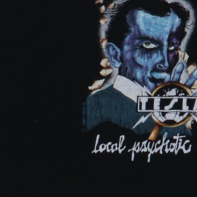 1992 Tesla Local Psychotic Crew Concert Shirt | Authentic Vintage