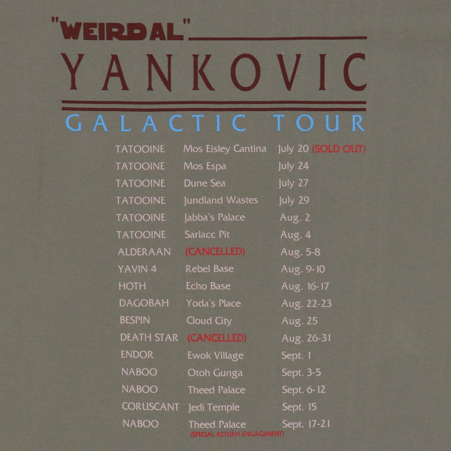 1999 Weird Al Yankovic Galactic Tour Shirt