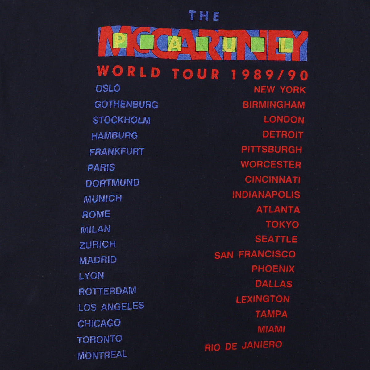 1989 Paul McCartney World Tour Shirt