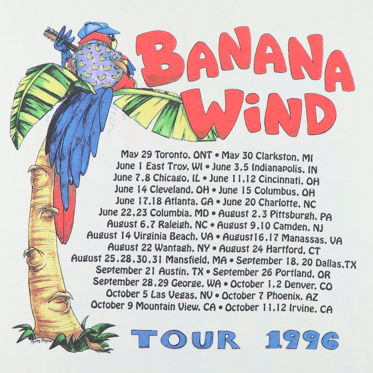 1996 Jimmy Buffett Banana Wind Tour Shirt WyCo Vintage