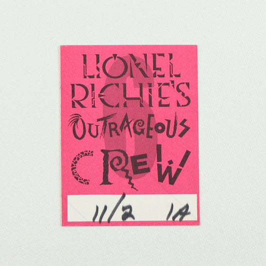 1987 Lionel Richie’s Outrageous Crew Backstage Pass