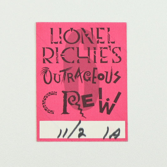 1987 Lionel Richie’s Outrageous Crew Backstage Pass
