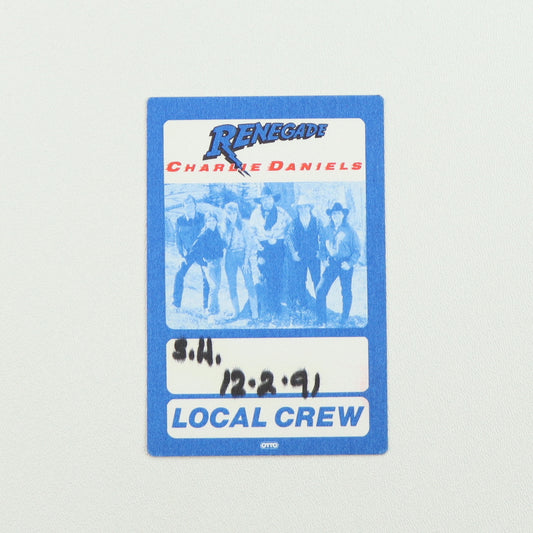 1991 Charlie Daniels Renegade Tour Local Crew Backstage Pass