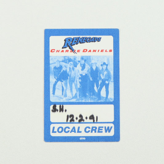 1991 Charlie Daniels Renegade Tour Local Crew Backstage Pass