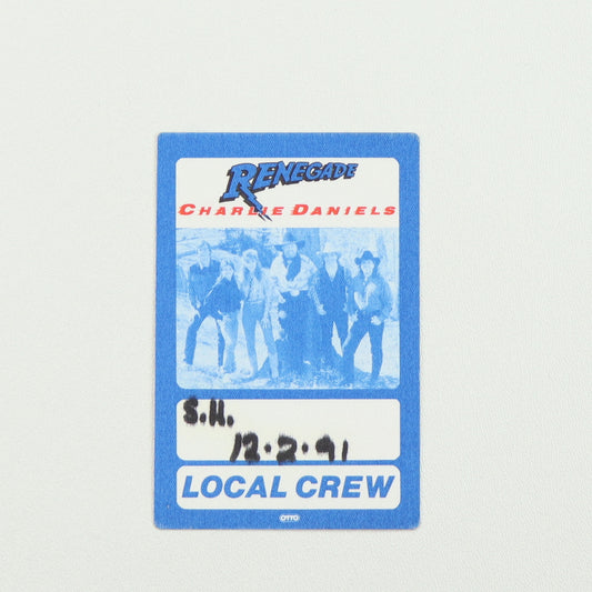 1991 Charlie Daniels Renegade Tour Local Crew Backstage Pass