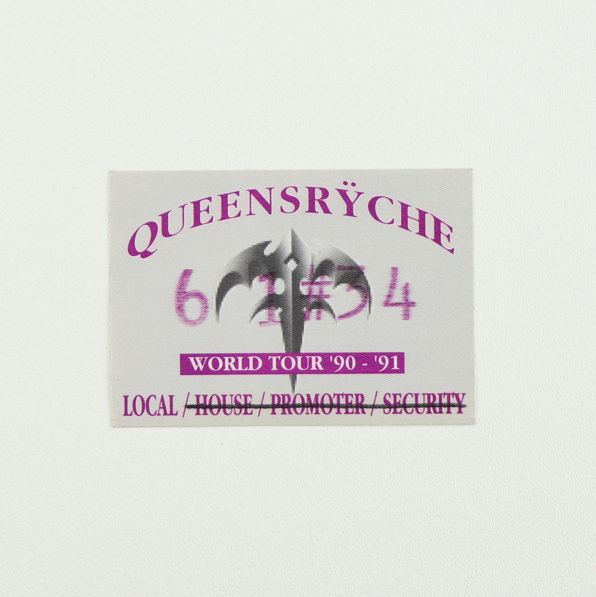 1990 Queensryche World Tour Local Backstage Pass