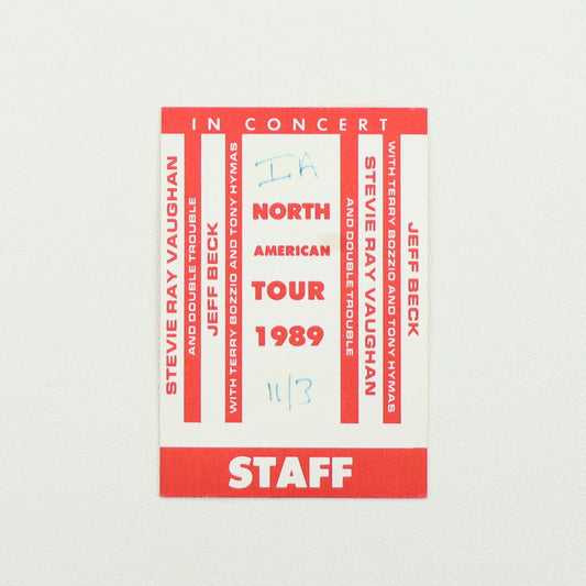 1989 Stevie Ray Vaughan Jeff Beck North American Tour Staff Backstage Pass