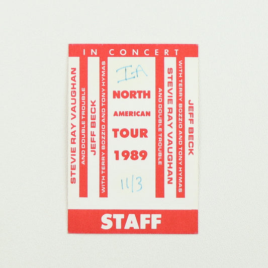 1989 Stevie Ray Vaughan Jeff Beck North American Tour Staff Backstage Pass