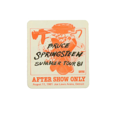 1981 Bruce Springsteen Summer Tour Aftershow Backstage Pass