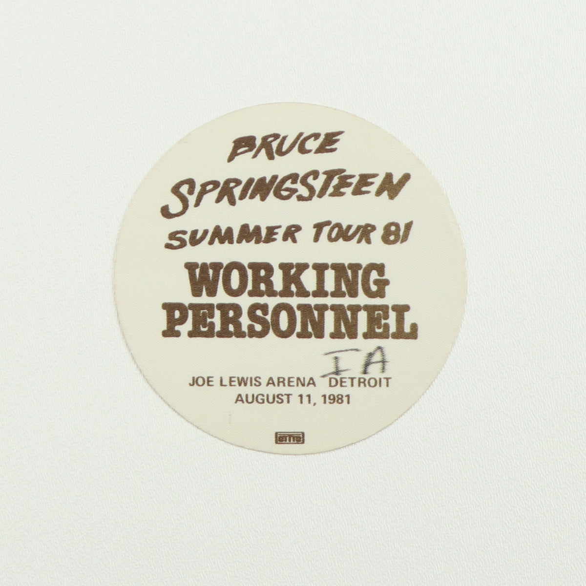 1981 Bruce Springsteen Summer Tour Working Personnel Backstage Pass