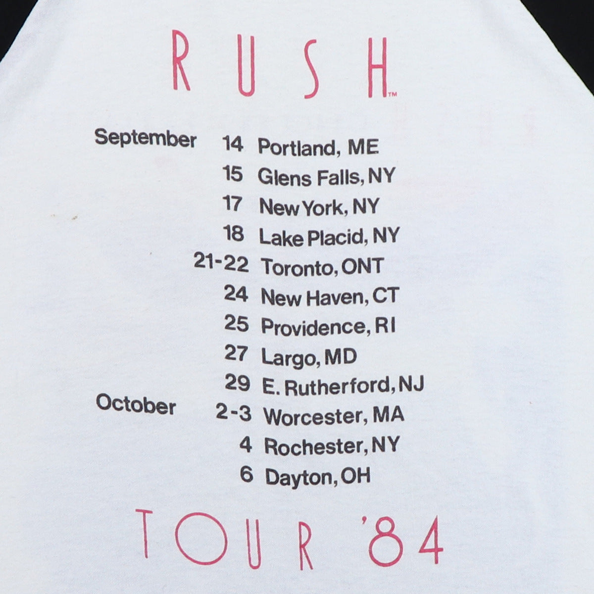 1984 Rush Grace Under Pressure Tour Jersey Shirt